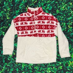 Women’s Medium White & Red Christmas Fleece